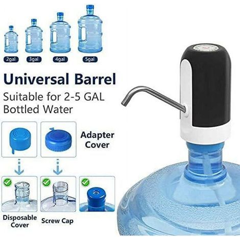Pompe à eau électrique pour bouteille, pompe à eau potable automatique rechargeable par USB, distributeur d'eau portable pour le camping (noir) (1/3)