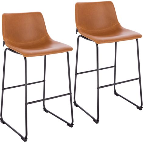 SVITA JOHN 2-er Set Barhocker Barstuhl mit Rückenlehne Retro Kunst-Leder Cognac