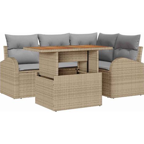 Conjunto de sofá de jardín 5 pcs Beige Poliratán vidaXL (1/5)