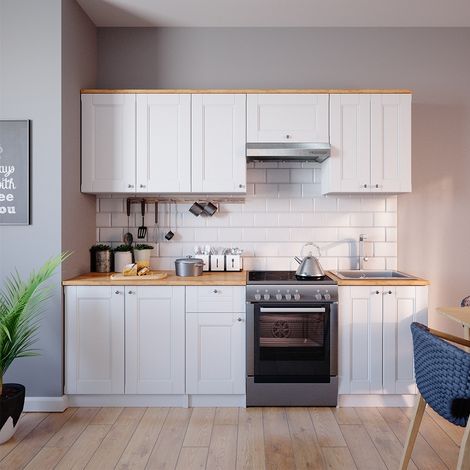 Cuisine Bergamo, Blanc, 240cm , PT Goldkraft avec bande LED, Vicco (1/5)
