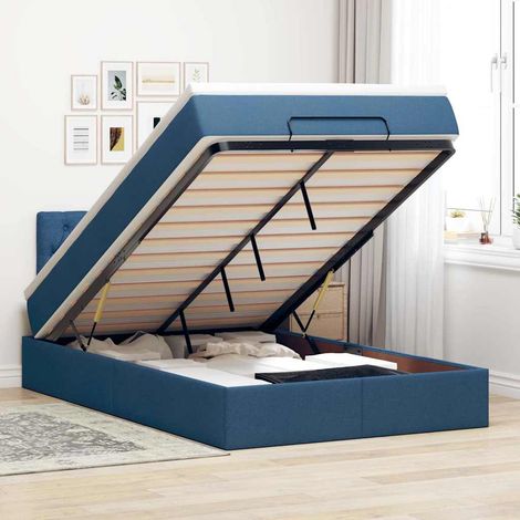 Ottomane Bett mit Matratze & LEDs Blau 120x200 cm Stoff
