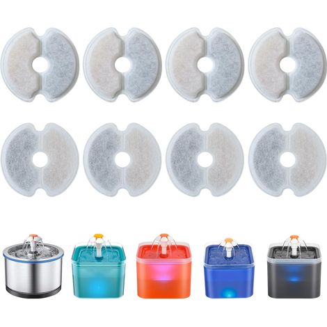 Filtre de Fontaine à Eau 8 Pièces, 8 Filtre Fontaine pour Fontaine de Chat 2L,2.5L (67oz,84oz)avec Charbon Actif & Résine conTriple Filtration (1/5)