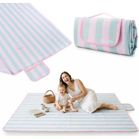 Manta de picnic impermeable a rayas - Hypermotion - 150 x 200 cm - Tela Oxford con recubrimiento de PVC - Plegable (1/5)
