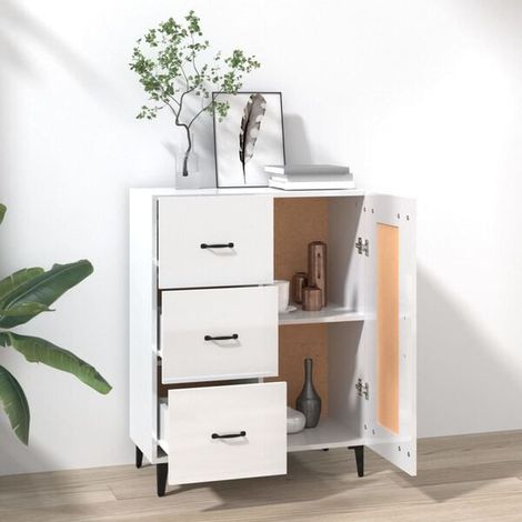 Buffet bas blanc brillant 69,5 x 34 x 90 cm en bois d'ingénierie, meuble de rangement moderne pour salon et entrée (1/5)