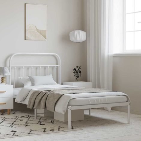Cadre de lit métal sans matelas et tête de lit blanc 100x190 cm (1/5)