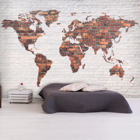 Fotomurale - World Map: Brick Wall - 350x245 (1/4)