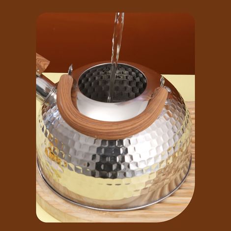 Edelstahl-Wasserkocher mit Pfeife, großem Fassungsvermögen, glattem Boden, geeignet für Gas- und Induktionsherde, zum Wasserkochen (2 Liter), mit Hammerfunktion (1/5)