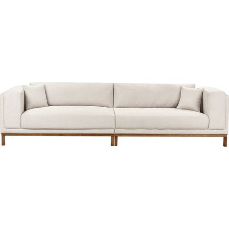 Sofá moderno 4 plazas patas de madera tela de poliéster beige claro Veng (1/5)