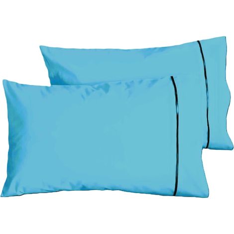 Lot de 2 taies d'oreiller passepoilées, 60 cm x 70 cm, turquoise/bleu marine, 100 % coton, double face (1/4)