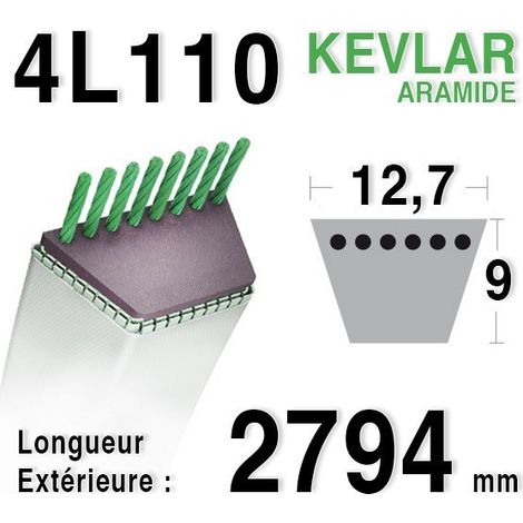 Courroie pour moteur thermique 2794mm – Section 12,7x8mm – Adaptable tondeuses John Deere LTR155, LTR166, LTR180 - 4L110
