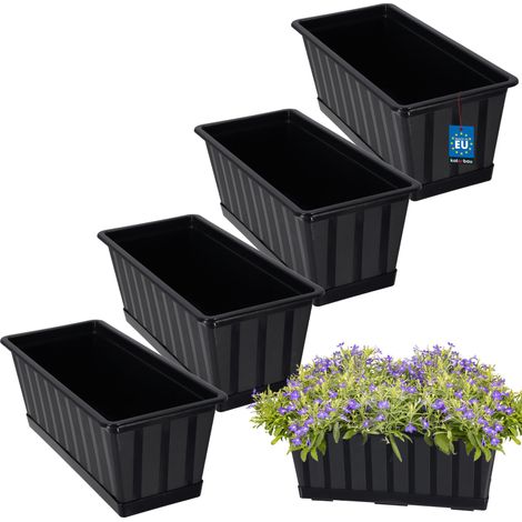 KOTARBAU® Lot de 4 Pot de Fleur Exterieur - Jardinières Exterieur - PVC - 40 x 18 x 14 cm - Anthracite - Jardinière Balcon - Rectangulaire - avec Soucoupe - Bac à Fleurs (1/5)