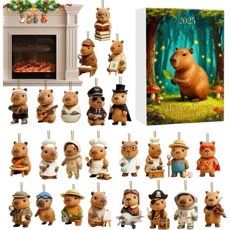Calendrier de l'Avent Capybara - Pendentifs 2D Acrylique Mignons - Avent De
