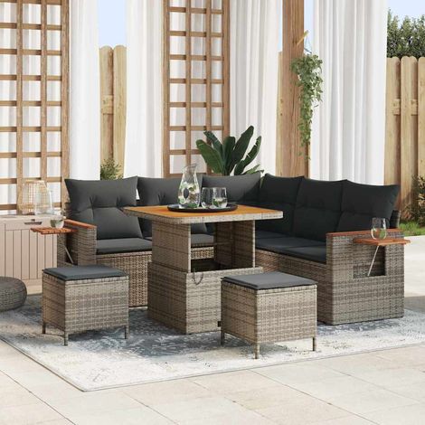 vidaXL Conjunto de sofás de jardín 9 pcs Gris ratán sintético (1/5)