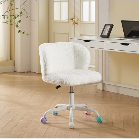 Sedia da scrivania girevole crema in ecopelliccia con altezza regolabile, ruote silenziose e base in metallo (1/5)
