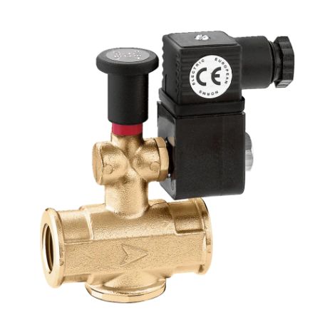 Electrovanne gaz normalement ouverte, avec réarmement manuel. Connexion Rp 1 "F Caleffi 854026 1"F