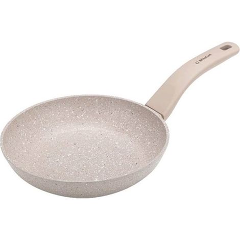 Sartén tradicional con revestimiento antiadherente de mármol granita, 22 cm, revestimiento antiadherente beige, mango antideslizante. (1/5)