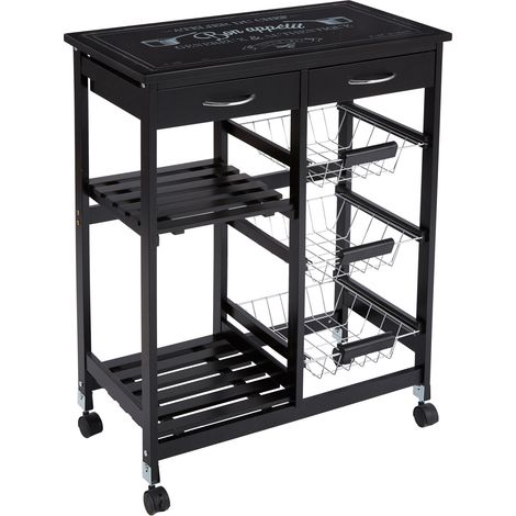 Atmosphera – Desserte de cuisine sur roulettes noire 5 niveaux – Dimensions L. 67 x l. 35 x H. 81 cm – MDF et verre trempé – Équipée de roulettes PVC (1/5)