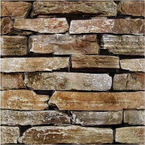 Panneaux Muraux 3D Adhesif Pierre, 10 Pièces, 30x30 cm, Brun Foncé Fausse Brique Murale PVC, Revêtement Mural 3D Adhésif Imitation Pierre pour Salon, Chambre (1/5)