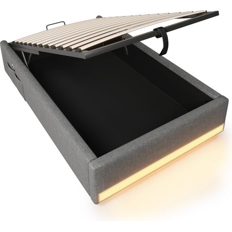Polsterbett mit Bettkasten 90x200 cm grau, LED, USB-C, USB und Seitentaschen (1/5)