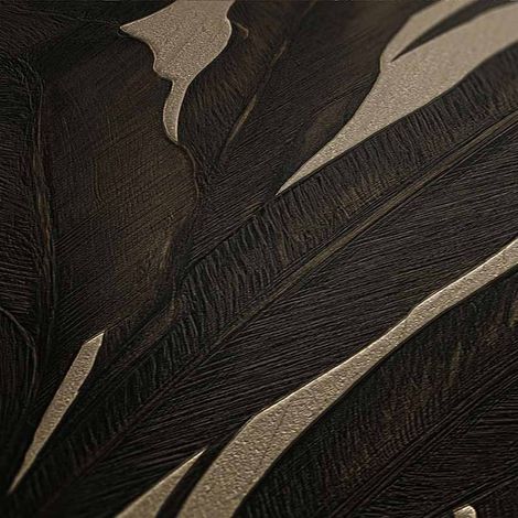 Papier peint jungle noir et doré Tapisserie jungle motif palmier noir & or Papier peint intissé moderne idéal pour salon (1/5)