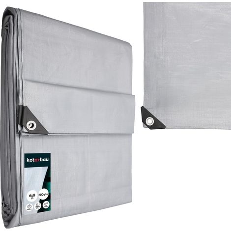 KOTARBAU® Bâche de Protection Extérieur - Polyéthylène - 6 x 8 m - Argenté - 200 g/m² - Bâche Anti UV - Bache Remorque - Bache Impermeable Exterieu (1/5)