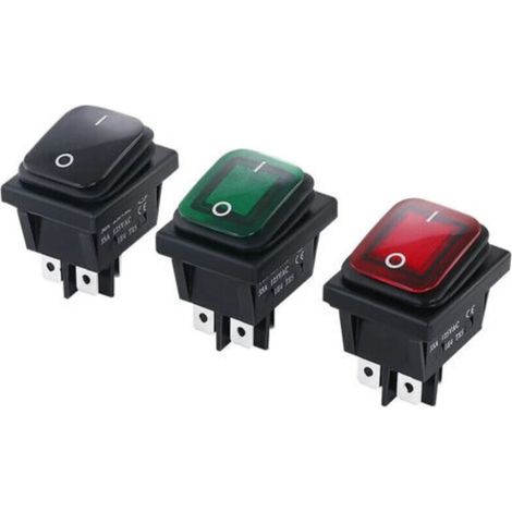 Interrupteur pour lampe- 3 pièces Interrupteur à Bascule tanche ON/OFF DPST 4 broches 2 positions Commutateur à bascule Indicateur LED 16A 250V AC pour Voiture Camion Moto Bateau KCD4-- (1/5)