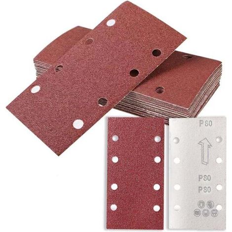 Lot de 30 feuilles de papier de verre pour ponceuse électrique Grain 80 93 x 185 mm Patins de ponçage Velcro carrés auto-agrippants 8 trous pour ponceuse (1/4)