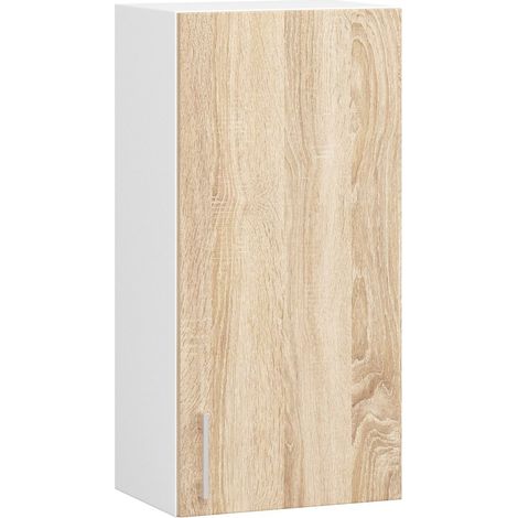 Akord – Armoire de cuisine murale 40 cm – 1 porte battante – Façade chêne sonoma – 2 étagères – Dimensions 40x30,5x72 cm – Panneau stratifié blanc