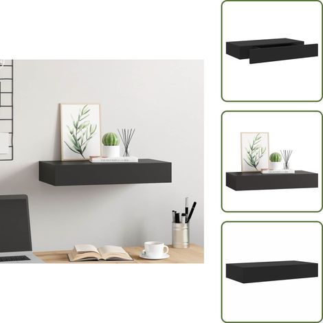 Schweberegal mit Schublade Schwarz 48x25x8 cm - Schweberegal - Wandregal - Schwarzes Regal - Regal Mit Schublade - Dekorationsschrank (1/5)