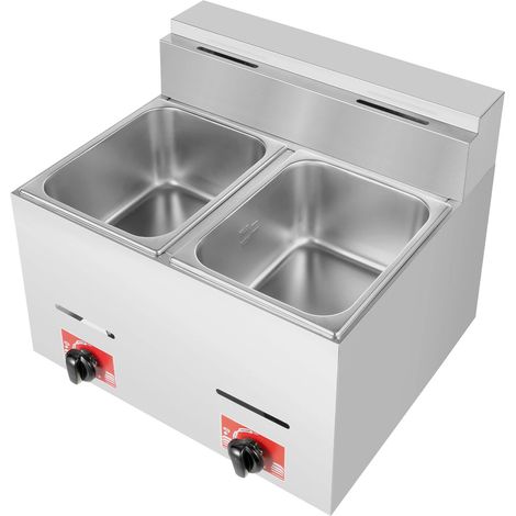 Gojoy – Friteuse professionnelle à gaz propane 12L – 2 cuves 5,3QT – Température max 200℃ – Système d'allumage électronique – Acier inoxydable (1/5)