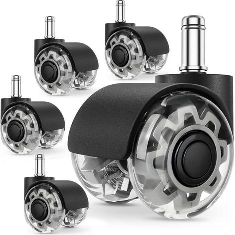 Set of 5 Office Chair Casters, 11 x 22 mm, 360-Degree Swivel, Scratch-Free, For Hard Floors, Parquet, Carpet, Laminate, No Need for Floor Protectors. (1/5)