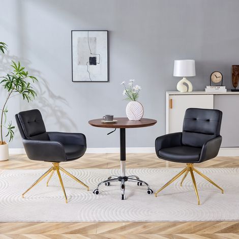 Lot de 2 chaises de salle à manger pivotantes, fauteuil de table et confortable pour salon et cuisine 360°, en similicuir 55x50x85 cm, Noir et doré (1/5)