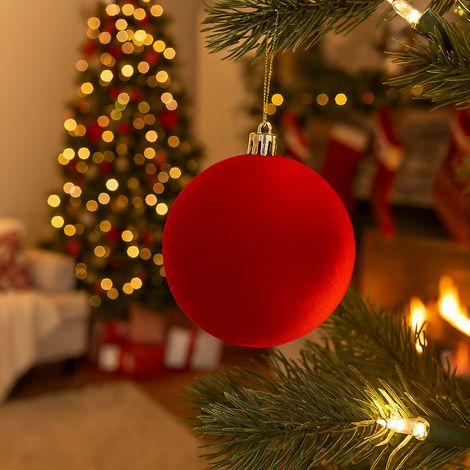 Palla di Natale in velluto floccata rossa per albero di Natale per decorazioni natalizie -4 palline da Ø 10 cm (1/5)