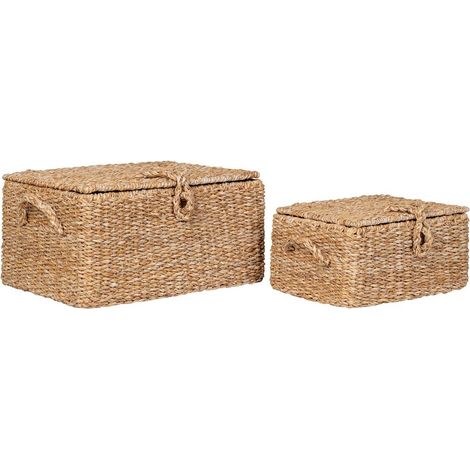 Ensemble de paniers Rootz en jonc de mer et fer - Paniers de rangement rustiques - Accessoires de rangement pour la maison - Design polyvalent - 30 x 22 x 15 cm et 40 x 28 x 20 cm (1/3)