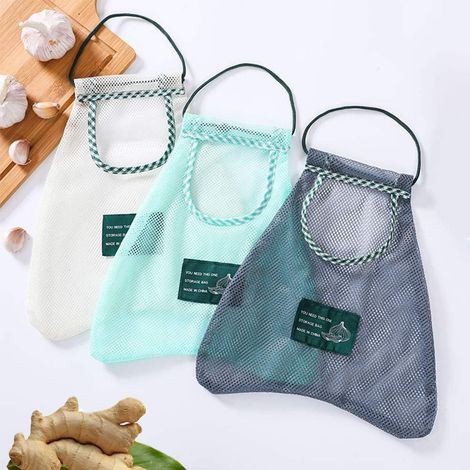 Lot de 3 sacs réutilisables à suspendre, sac fourre tout pour oignons, pommes de terre, légumes, fruits et divers