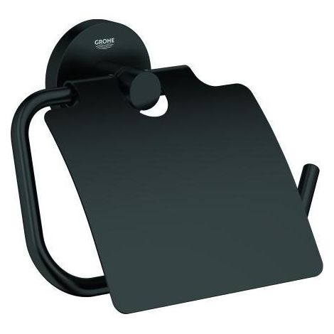 Porta rotolo di carta igienica Essentials 102465 in metallo con coperchio nero opaco