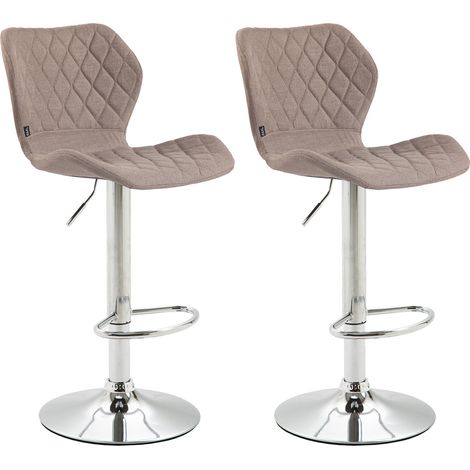 Set di 2 sgabelli da bar con cuciture decorative a rombi in tessuto color tortora e metallo cromato 100004113