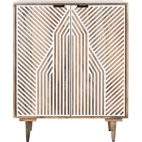 Meuble de Porte-bouteilles avec 2 portes en bois coloris naturel, blanc - longueur 84 x profondeur 41 x Hauteur 108 cm (1/5)
