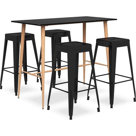 vidaXL Mesa alta y taburetes de bar 5 piezas negro (1/5)