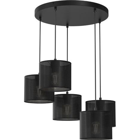 Suspension noire ronde 5 abat-jour grillagés E27 Luminex