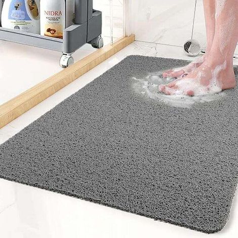 Tapis de Douche Antidérapant, Tapis de Baignoire sans Ventouses, Tapis de Bain Loofah pour Baignoire de Salle de Bain, Séchage Rapide, Gris50x80cm
