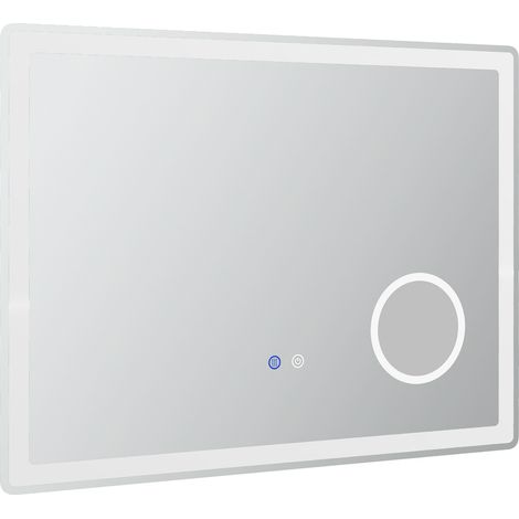 Specchio da bagno LED 80x60 cm con ingrandimento 3x, touch e 3 colori luce, antiappannamento (1/5)