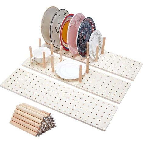 3 Set Organisateur de Tiroir En Bois À Perforations Réglable Étagère de Rangement pour Ustensiles de Cuisine Planche À Cheville En Bois Avec 24 Cheville pour Ustensile Cuisine 53.3x15x1cm (1/5)