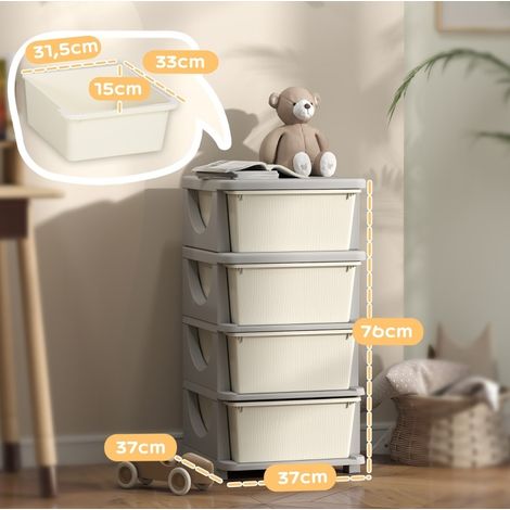 Mobile contenitore per bambini a 4 cassetti in plastica 37 x 37 x 76 cm bianco crema DESVIAE (1/4)