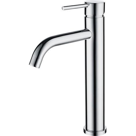 Robinet salle bain Mitigeur Lavabo salle de bain haut vasque à poser avec bec hauteur 186mm Chaud Froid Brillant Chromé (1/5)