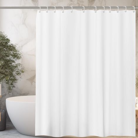 Rideau de douche transparent 100 % EVA, rideau de douche 180 x 180 cm, anti-moisissure, lavable, avec 12 anneaux de rideau de douche (blanc pur) (1/5)