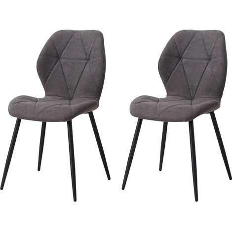 Wokaka Confezione da 2 sedie - Sedia da pranzo vintage a forma di diamante - sedia in lino - piedi in metallo (Grigio)