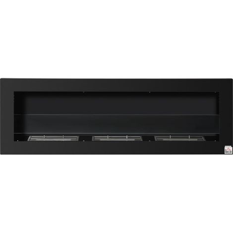 Cheminée Bioéthanol Murale 2000W 3 Brûleurs 1L Foyer Décoratif en Acier et Verre Trempé Sans Fumée 120 cm Noir (1/5)