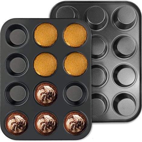 Bandeja para hornear cupcakes de 2 piezas, moldes para muffins, molde para cupcakes pequeños para hombres, molde para muffins de 12 tazas, molde para muffins grande para cupcakes, brownies, pasteles,  (1/5)