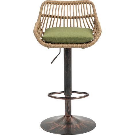 Lot de 2 tabourets de bar en rotin, pivotants 360° et réglables – Modernes pour cuisine et salle à manger, vert